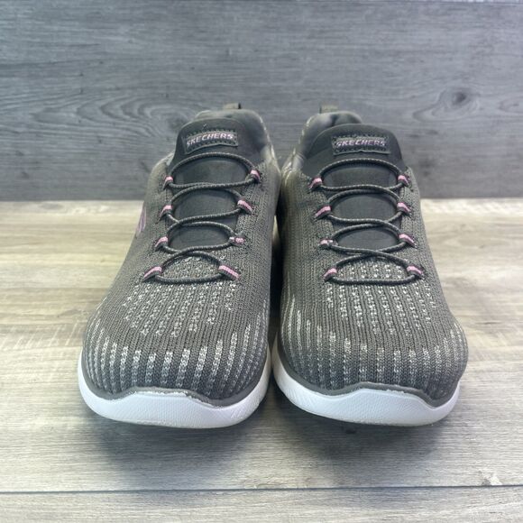 Skechers Summits Cool Dash Gray Light Pink Slip On Bungee Lace Shoes Womens Sz 9 - Picture 2 of 12